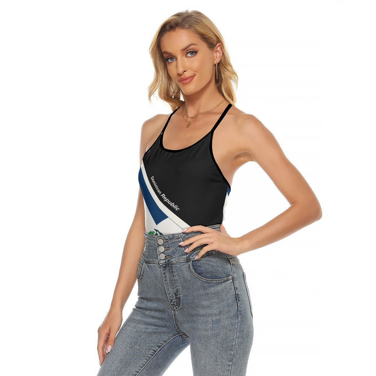 Dominican Republic Flag Women's Criss-Cross Open Back Tank Top