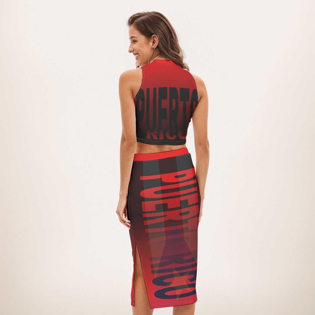 Puerto Rico Flag Red Women's Tank Top & Split High Skirt Set
