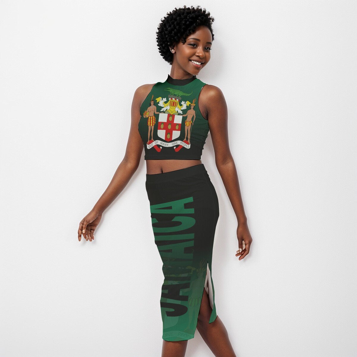 Jamaica Coat of Arms Flag Women's Tank Top & Split High Skirt Set