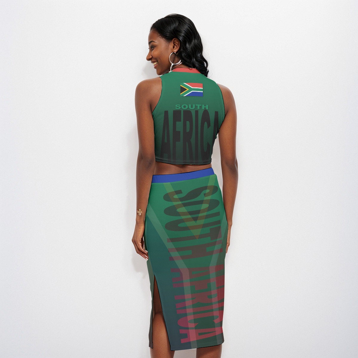 South Africa Flag Coat of Arms Women's Tank Top & Split High Skirt Set