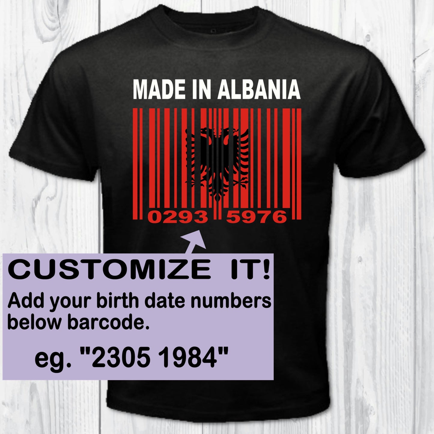 Made in Albania Barcode Flag Personalized T-shirt