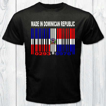 Made in Dominican Republic Add Your Birth Date to Barcode Numbers Flag Personalized T-shirt