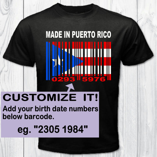Puerto Rico Add Your Birth Date to Barcode Numbers Flag Personalized T-shirt