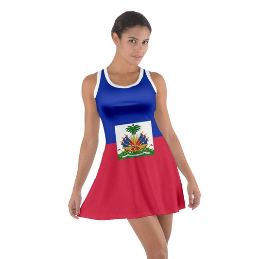 Haitian Flag Ladies Sleeveless Racerback Dress
