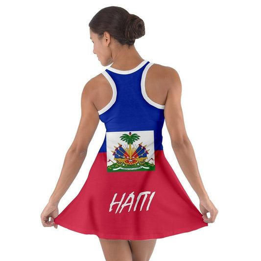 Haitian Flag Ladies Sleeveless Racerback Dress