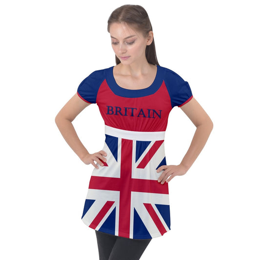 Britain Union Jack Flag Puff Sleeve Tunic Top Dress