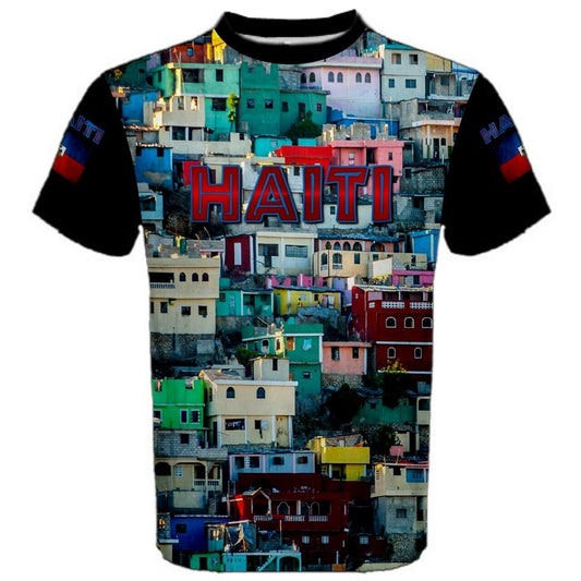 Colorfull Hillside Houses Beautifull Haitian T-shirt