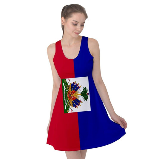 Haiti Flag Sleeveless Sundress Dress