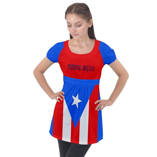 Puerto Rican Flag Puff Sleeve Tunic Top Dress
