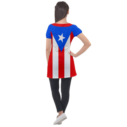 Puerto Rican Flag Puff Sleeve Tunic Top Dress