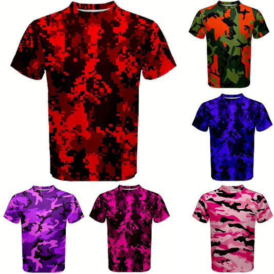 Military Digital Red, Green, Blue. Purple, Teal Camouflage T-shirt