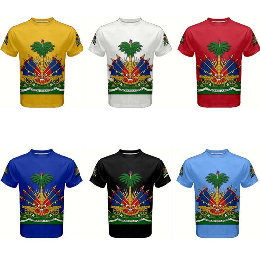Haitian Flags Coat of Arms T-shirt Colors  *Yellow White Red Blue Black