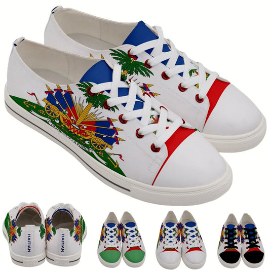 Unique Haiti Flag Coat of Arms Men's and Womens Canvas Sneakers
