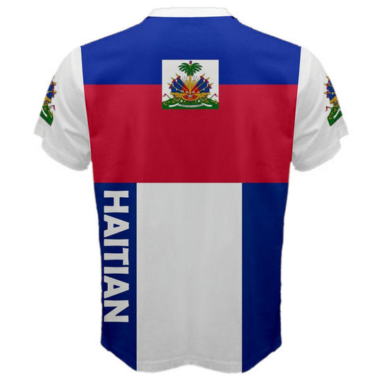 Haitian Side Text Coat of Arms Sleeves Haiti Flag T-shirt