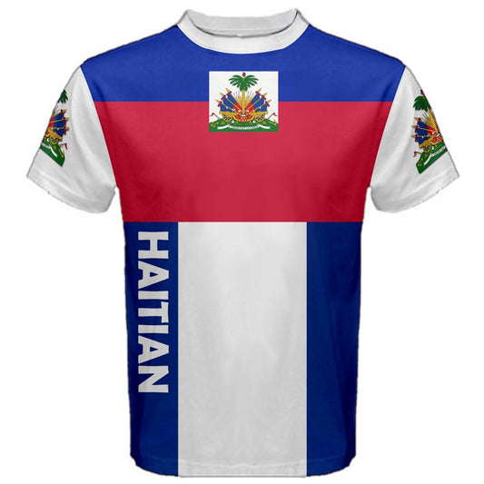 Haitian Side Text Coat of Arms Sleeves Haiti Flag T-shirt