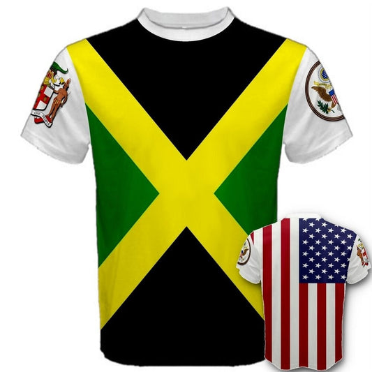 Jamaican/United States Multi Flag and Coat of Arms T-shirt