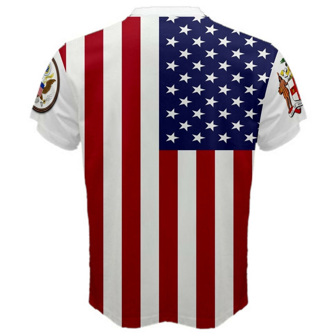 Jamaican/United States Multi Flag and Coat of Arms T-shirt