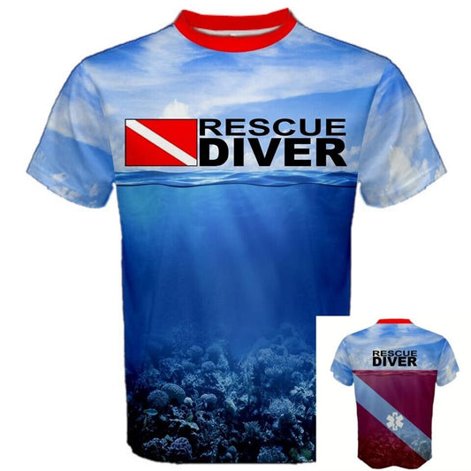 Rescue Diver Flag Ocean Water Unique Graphic T-shirt