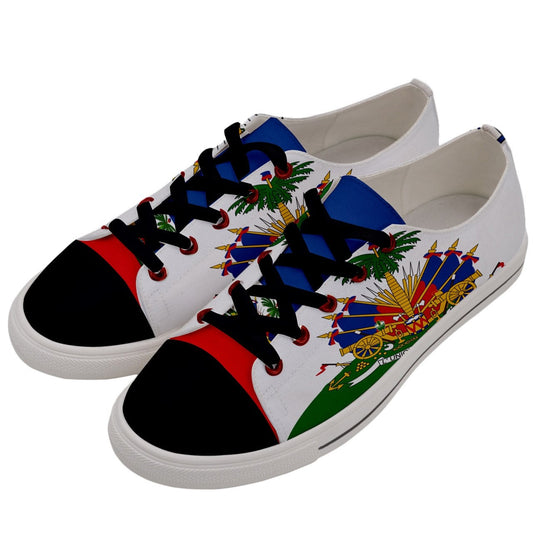 Unique Haiti Flag Coat of Arms Men's and Womens Canvas Sneakers