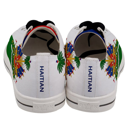 Unique Haiti Flag Coat of Arms Men's and Womens Canvas Sneakers