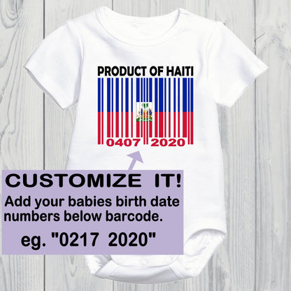 Product of Haiti Baby Onesie Custom Birth date