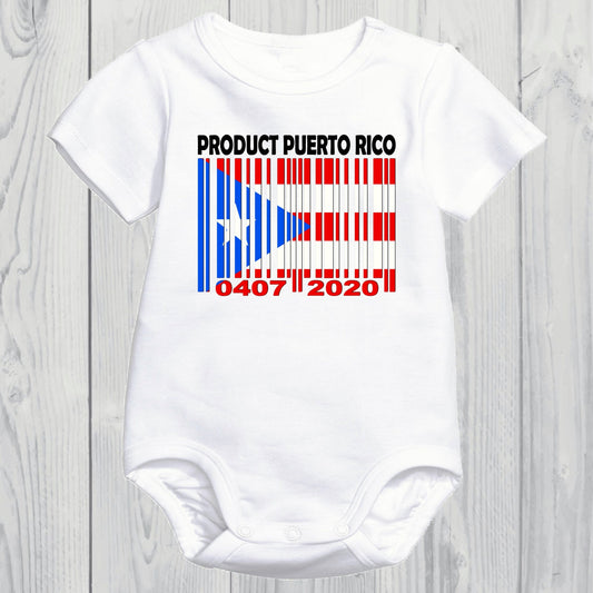 Product of Puerto Rico Baby Onesie With Custom Birth date