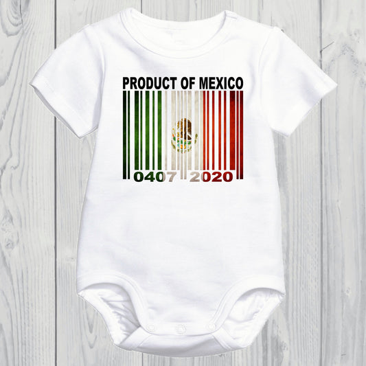 Product of Mexico Newborn Baby Onesie With Custom Birth date