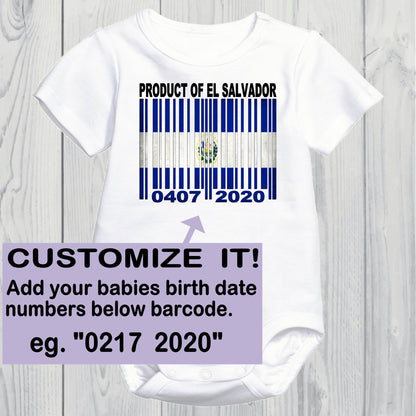 Product of El Salvador Newborn Baby Onesie With Custom Birth date