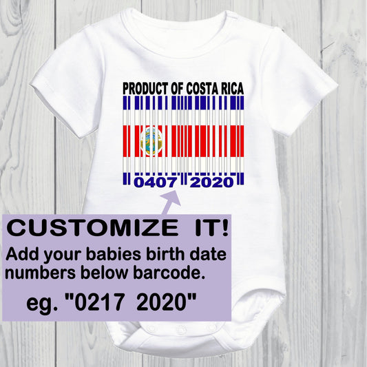 Product of Costa Rica Newborn Baby Onesie With Custom Birth date