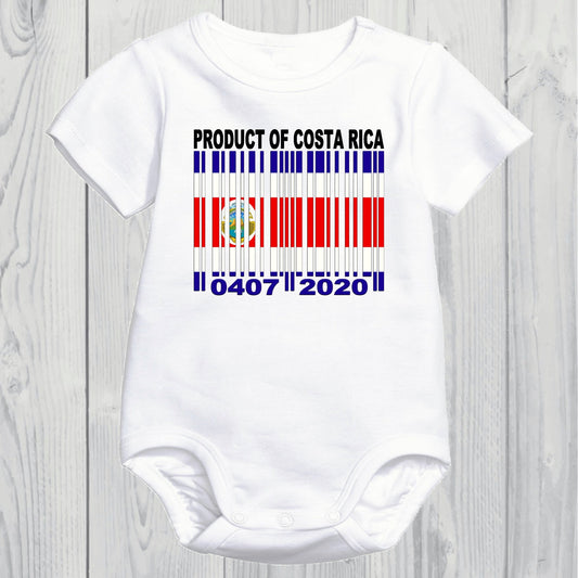 Product of Costa Rica Newborn Baby Onesie With Custom Birth date