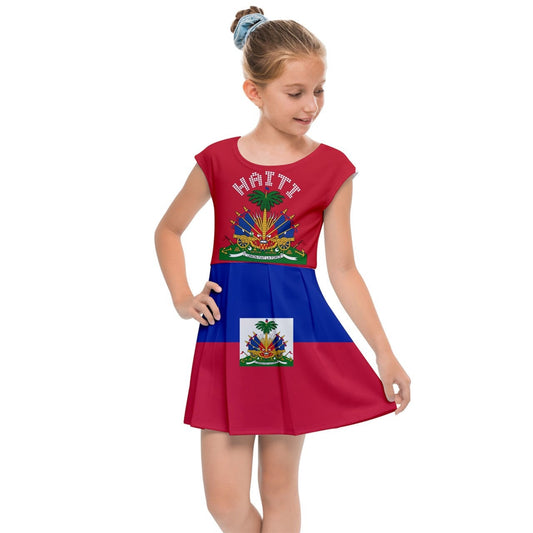 Haiti Flag Girls Size Cap Sleeve Dress