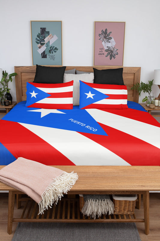Puerto Rico National Flag Duvet Cover & 2 Matching Pillow Cases Bed Set