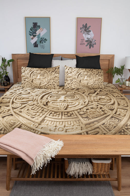 Aztec Sunstone Calendar Duvet Cover & 2 Matching Pillow Cases Bed Set