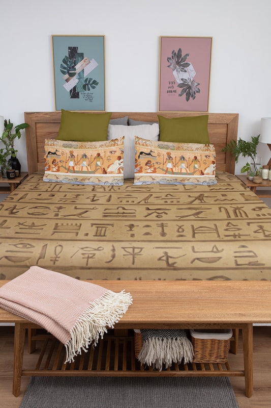 Egypt Hieroglyphics Duvet Cover & 2 Matching Pillow Cases Bed Set