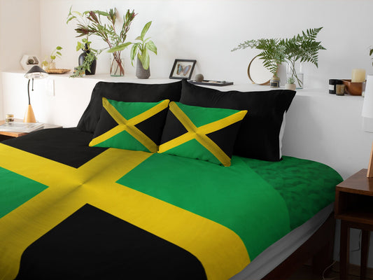 Jamaican National Flag Duvet Cover & Matching Pillow Cases Bed Set