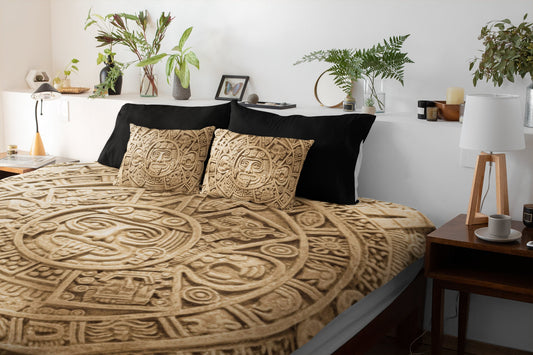 Aztec Sunstone Calendar Duvet Cover & 2 Matching Pillow Cases Bed Set