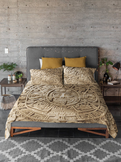 Aztec Sunstone Calendar Duvet Cover & 2 Matching Pillow Cases Bed Set