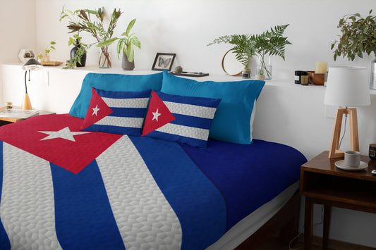 Cuba National Flag Duvet Cover & 2 Matching Pillow Cases Bed Set