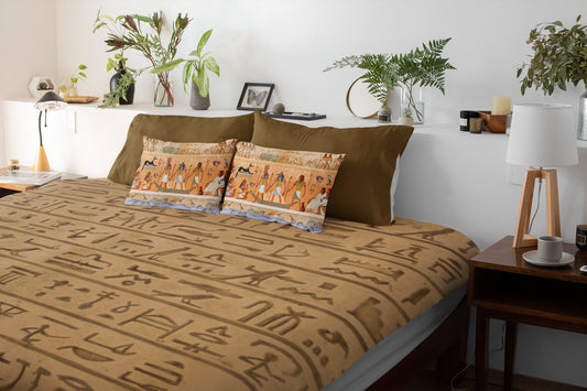 Egypt Hieroglyphics Duvet Cover & 2 Matching Pillow Cases Bed Set