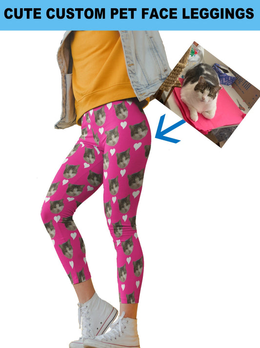 Custom Cat Dog Pet Face Ladies Yoga Pants Leggings
