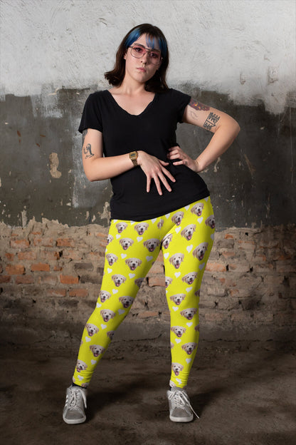 Custom Cat Dog Pet Face Ladies Yoga Pants Leggings