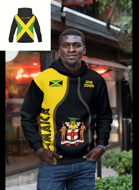 Jamaica Flag Sports Pullover Coat of Arms Black Hoodie
