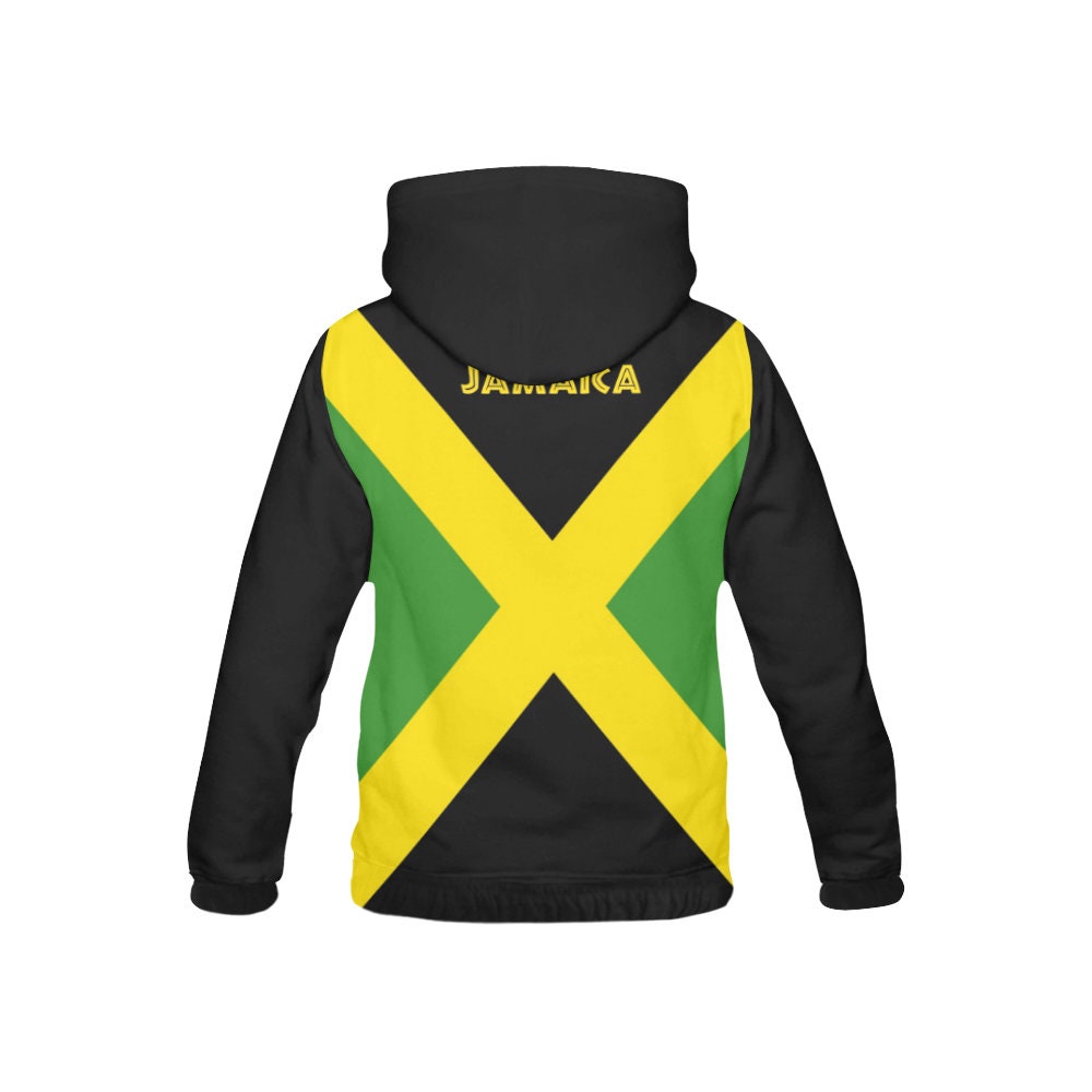 Jamaica Flag Sports Pullover Coat of Arms Black Hoodie