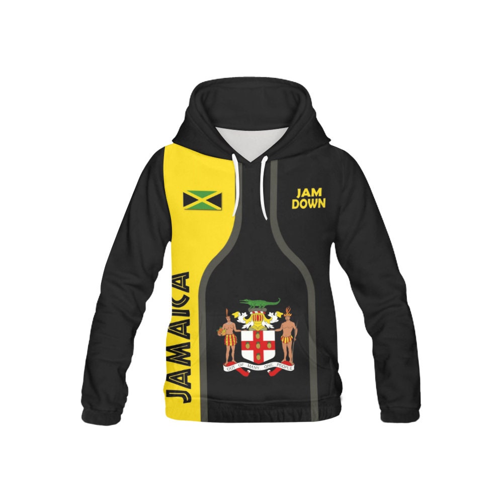 Jamaica Flag Sports Pullover Coat of Arms Black Hoodie
