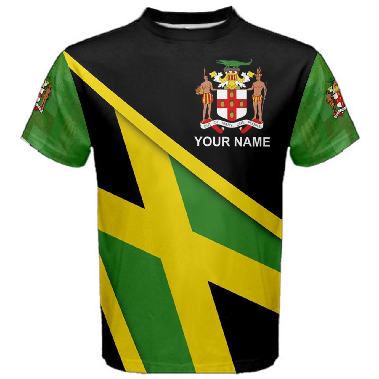 Custom Name Jamaica Flag Coat of Arms T-shirt