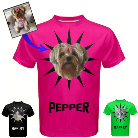 Personalized Cat/Dog Pet Face Photo Mens, Kids, or Womens T-shirt