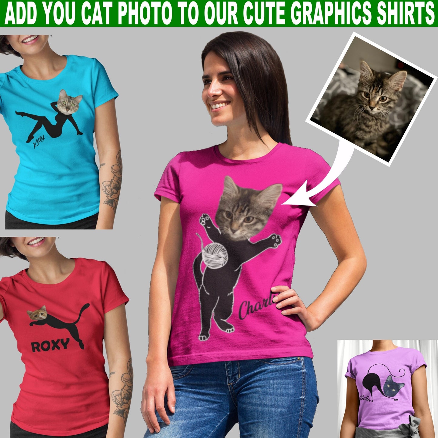 Custom Cat or Pets Face and Name Personalized Cute Funny T-shirt