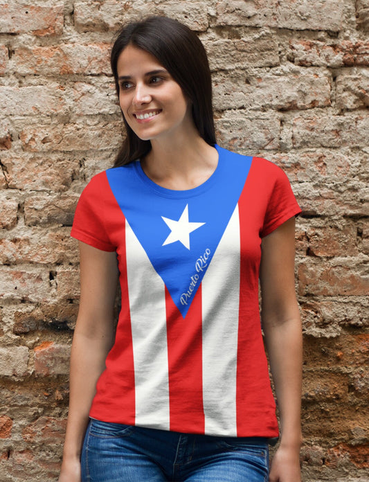 Puerto Rico Flag Women's Crew or V neck T-shirt