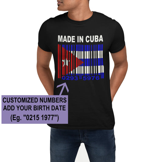 Cuba Add Your Birth Date to Barcode Numbers Cuban Flag Personalized T-shirt