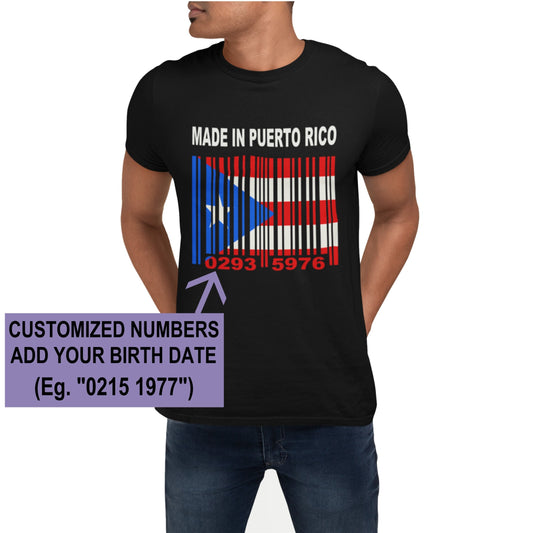 Puerto Rico Add Your Birth Date to Barcode Numbers Flag Personalized T-shirt